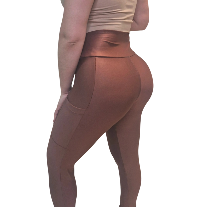 Legging Cós Alto Com Bolso Marrom Chocolate — Authentic Girl